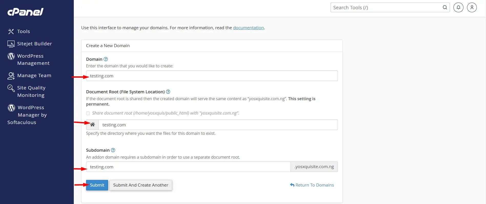 Enter Domain Information