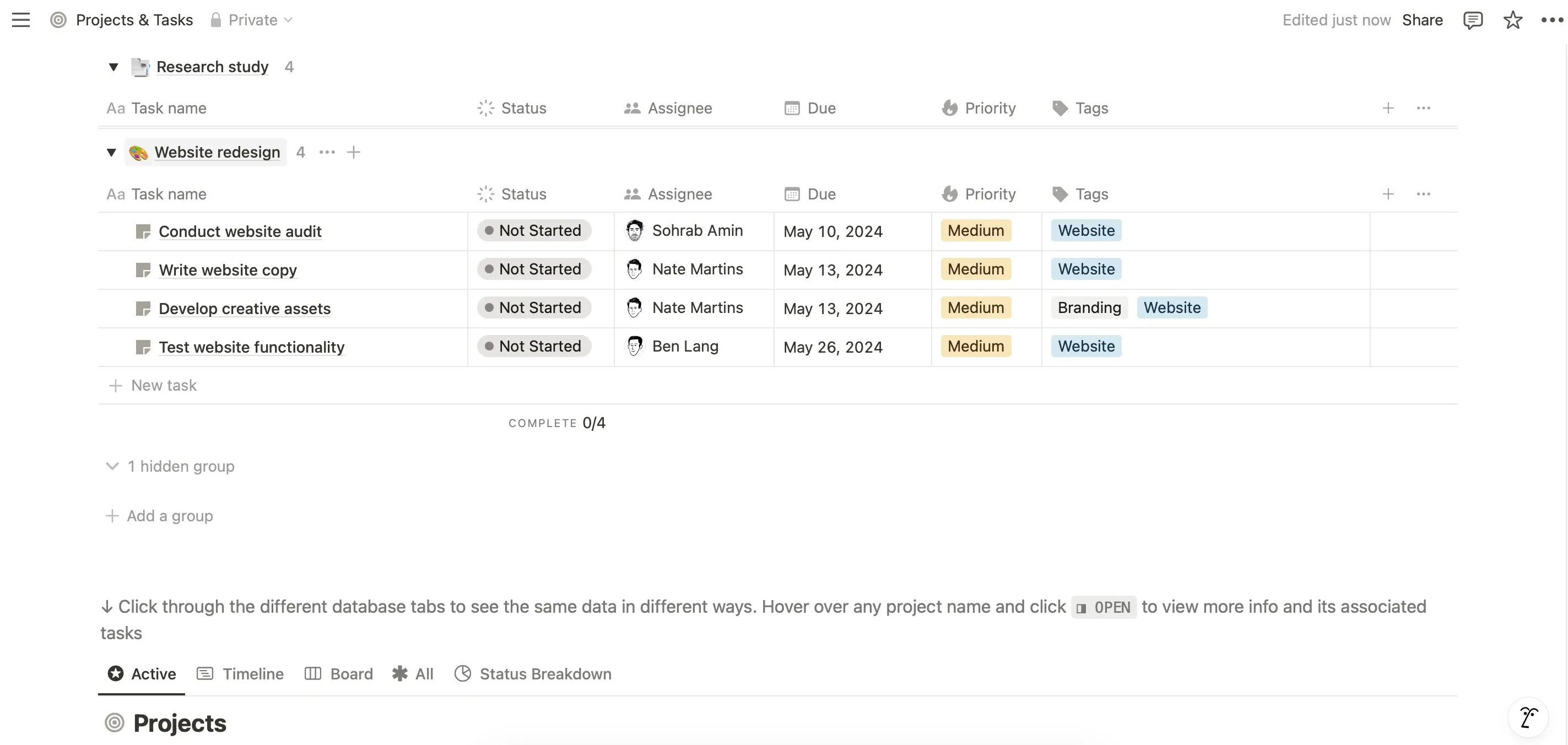 Notion Projects and Tasks