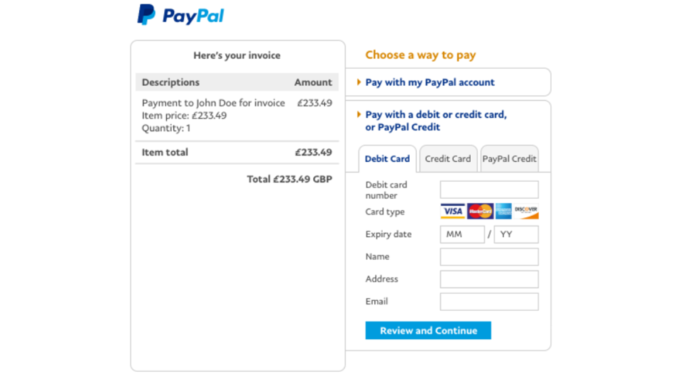 Paypal Online invoicing