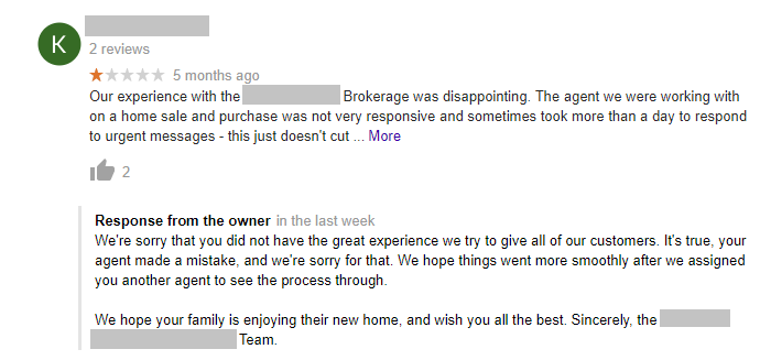 Response to a negative financial services review