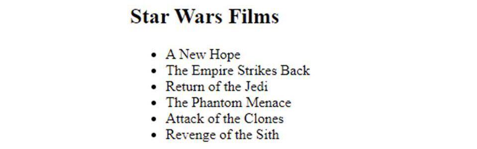 Screen shot of Alpine app showing a list of dynamically loaded films