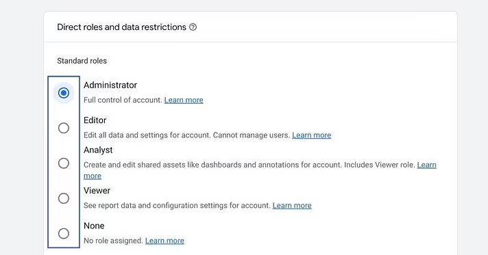 Set Direct Roles and Data Restrictions