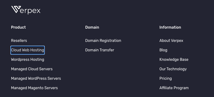 Verpex Footer Navigation with the Keyboard
