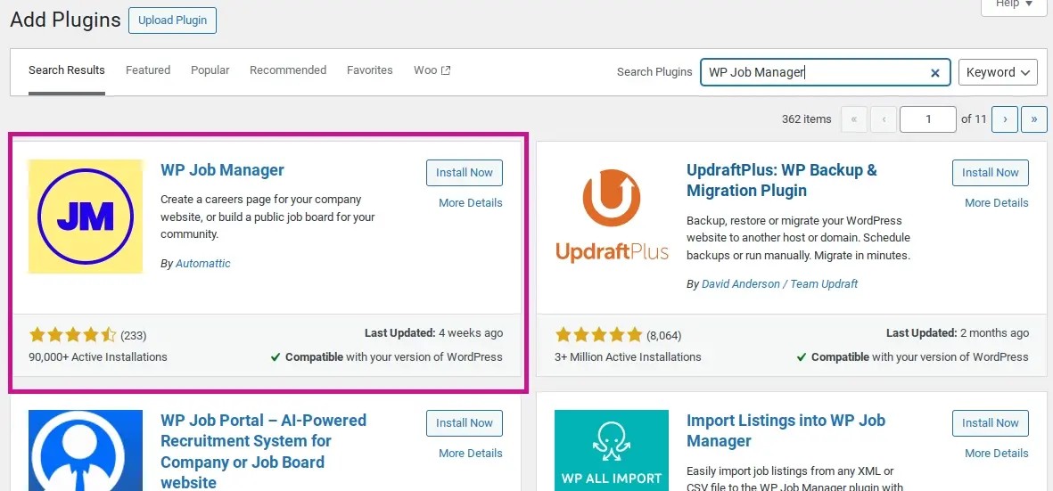 WP Job Manager plugin