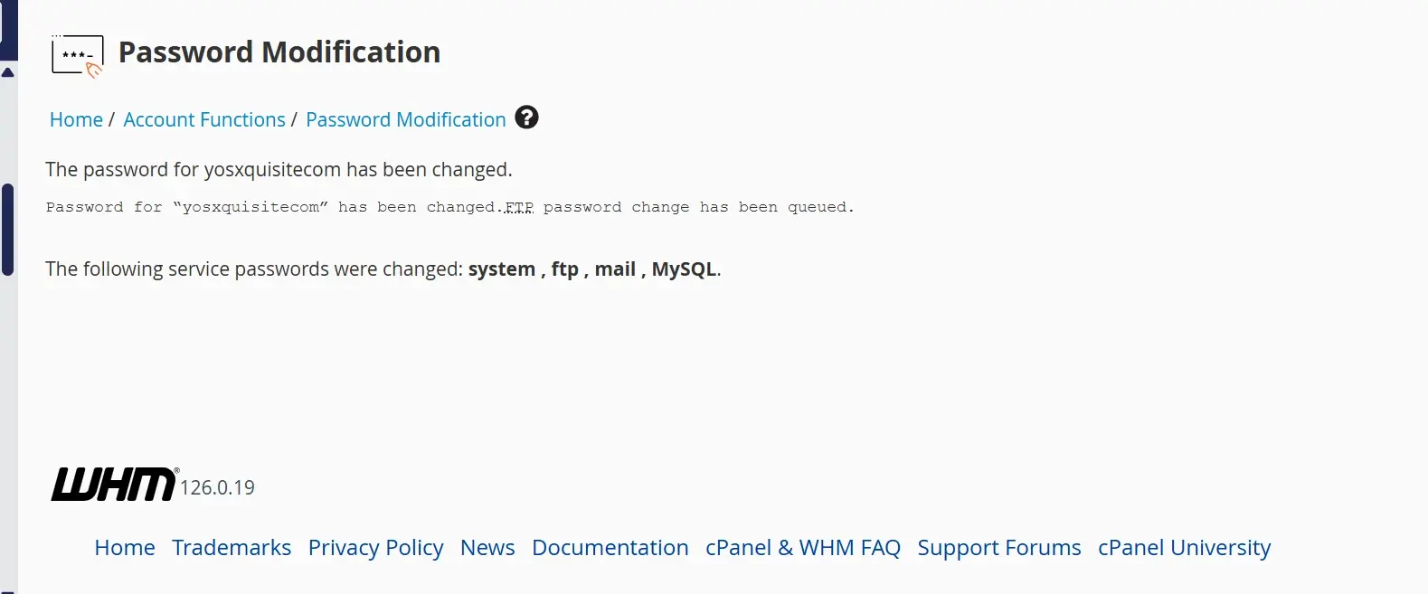 cPanel account's password