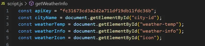 create constants to display the weather information
