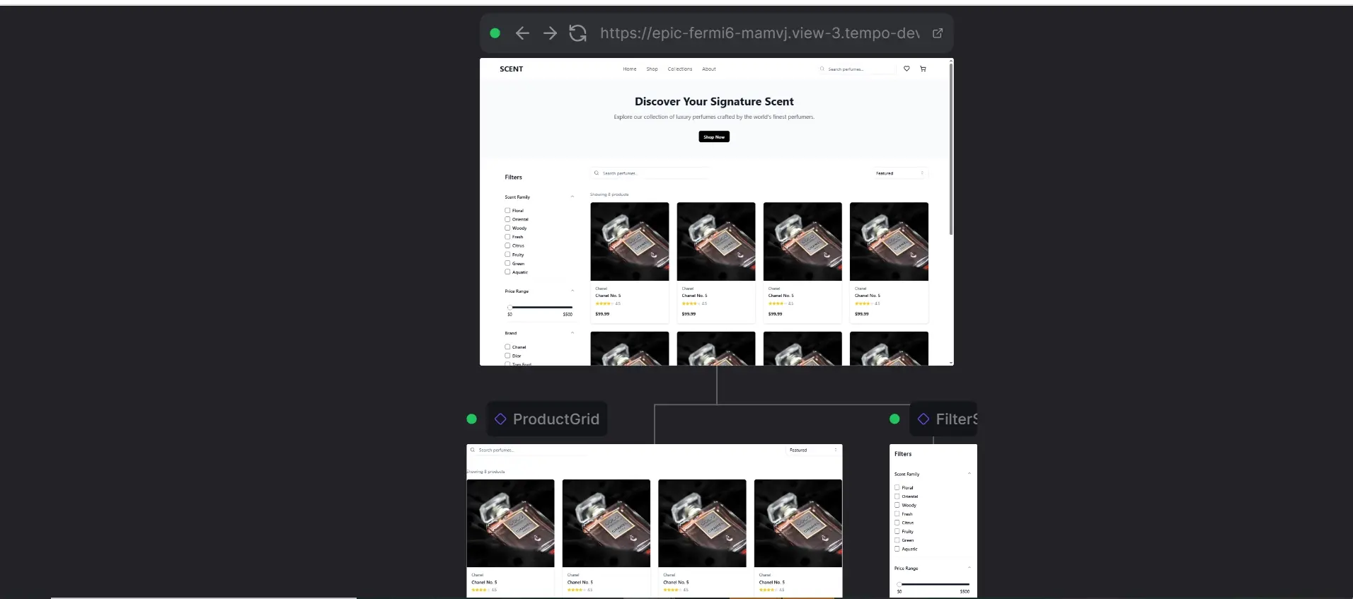 e-commerce website created in tempo