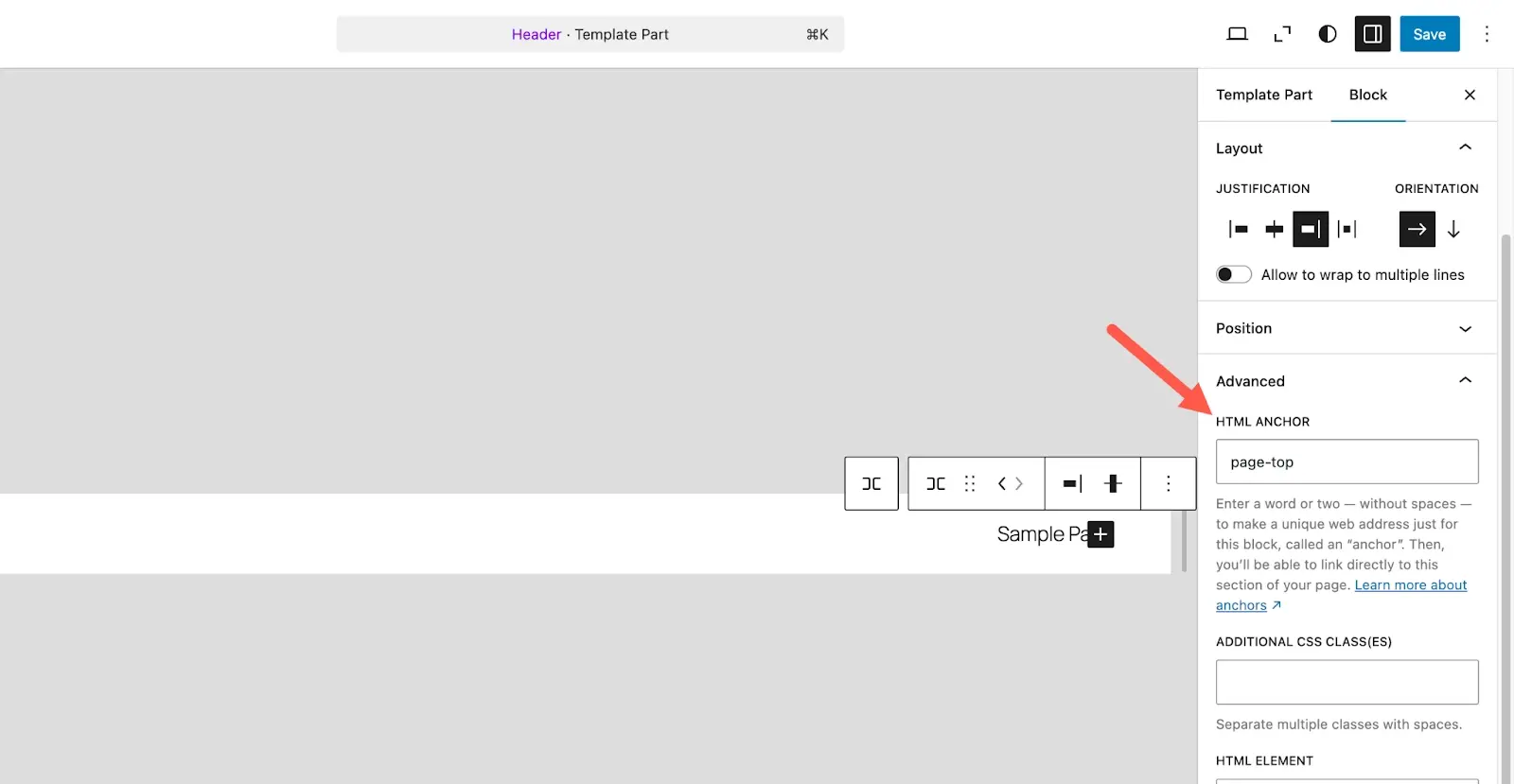 Html anchor field