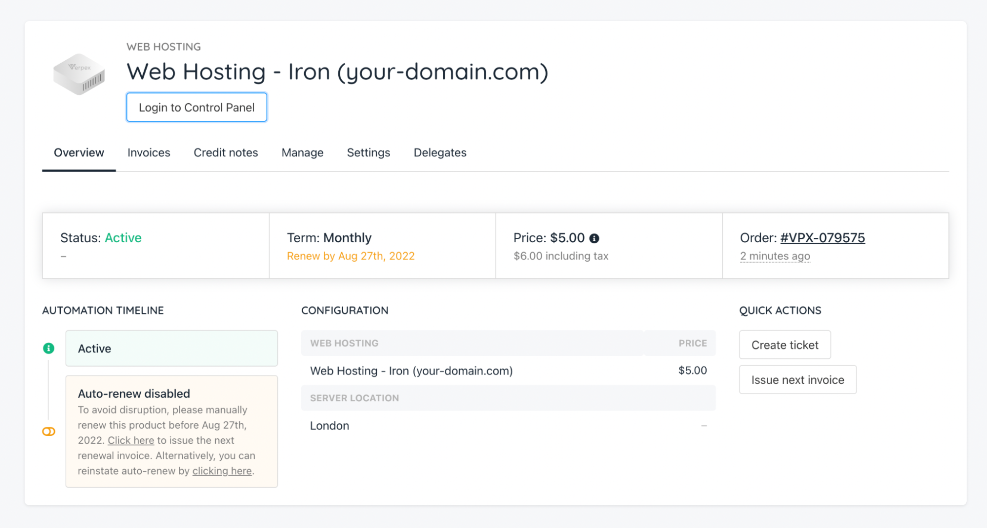 web hosting iron dashboard