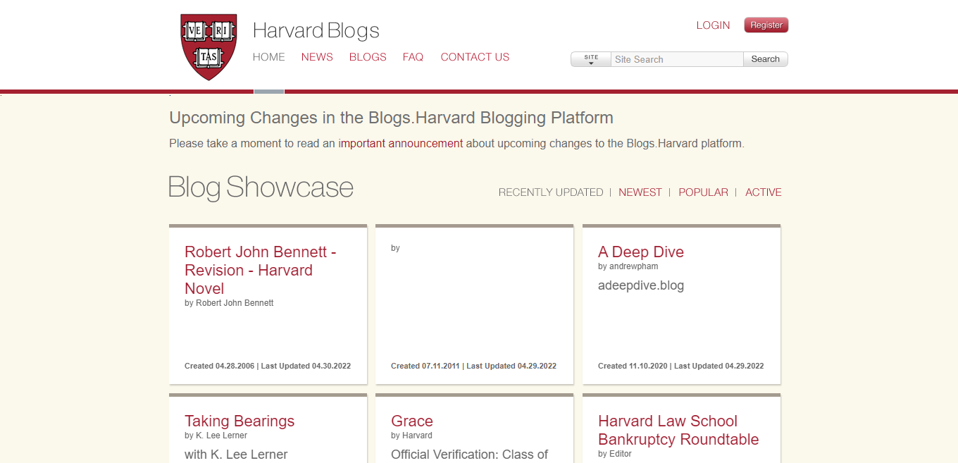 Harvard blogs example