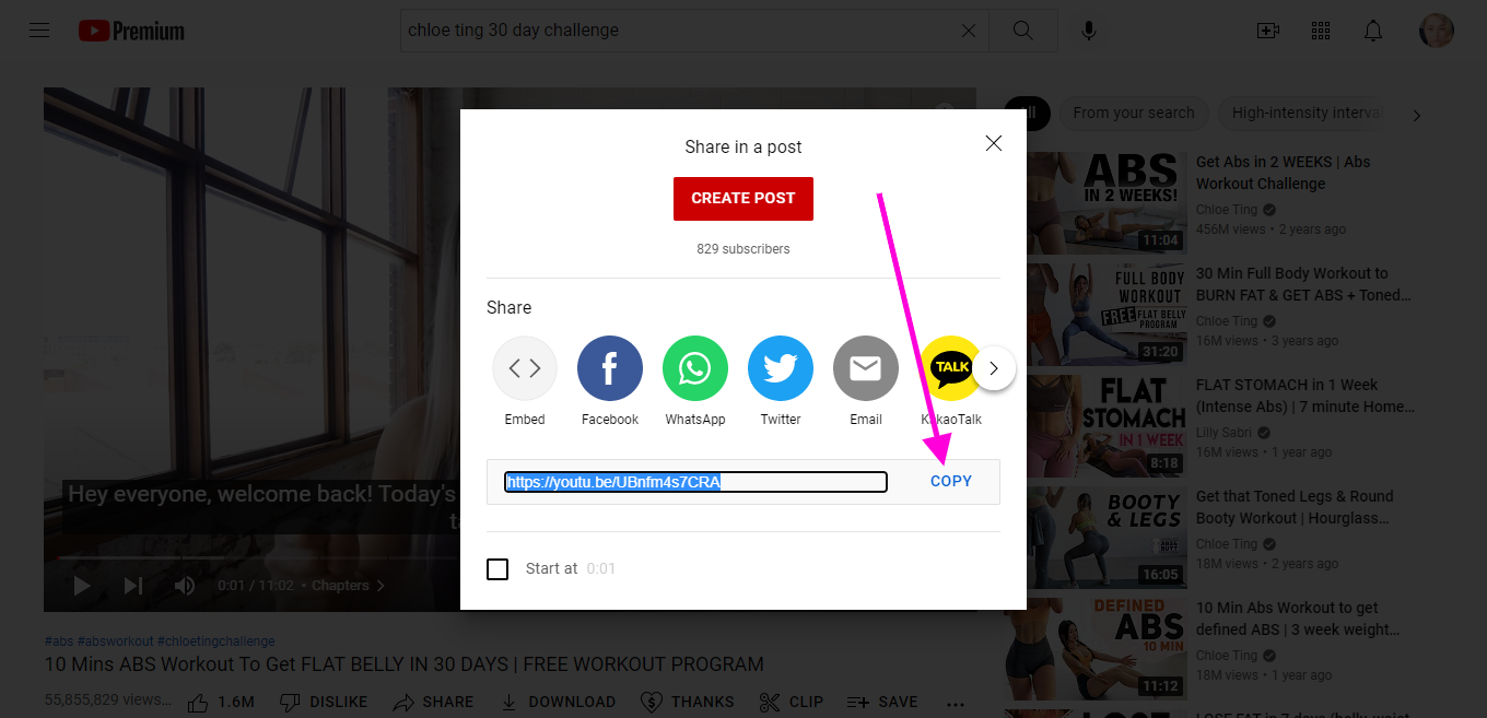 copy youtube video link