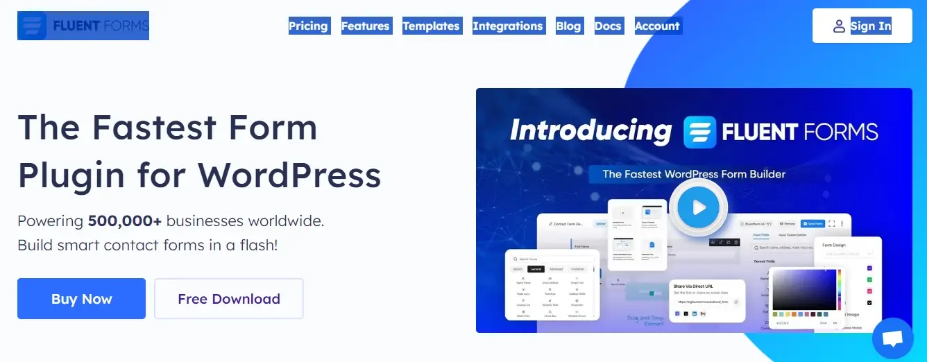 Screenshot fluent forms frontpage