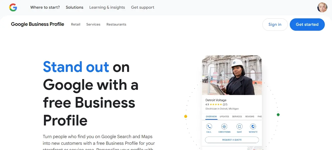 Screenshot google business profile frontpage