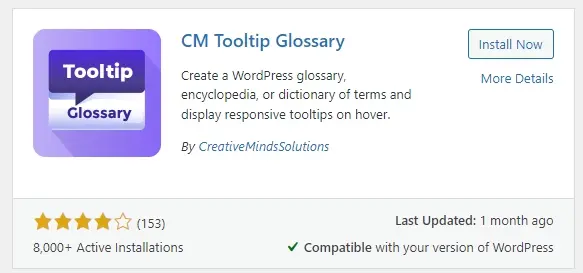 Screenshot install cm tooltip glossary plugin