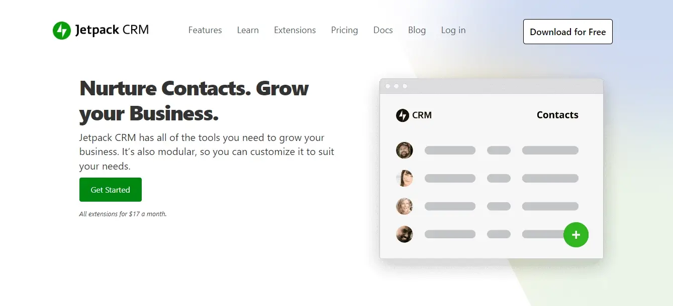 Screenshot jetpack crm frontpage