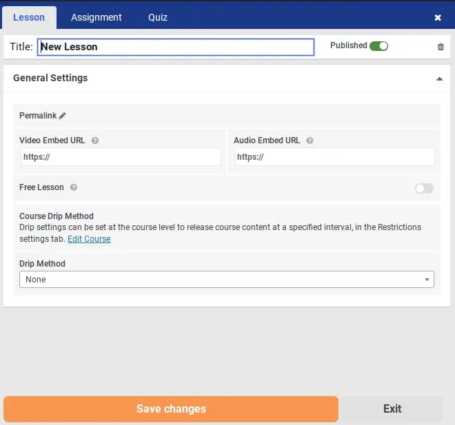 Screenshot lifterlms lesson settings