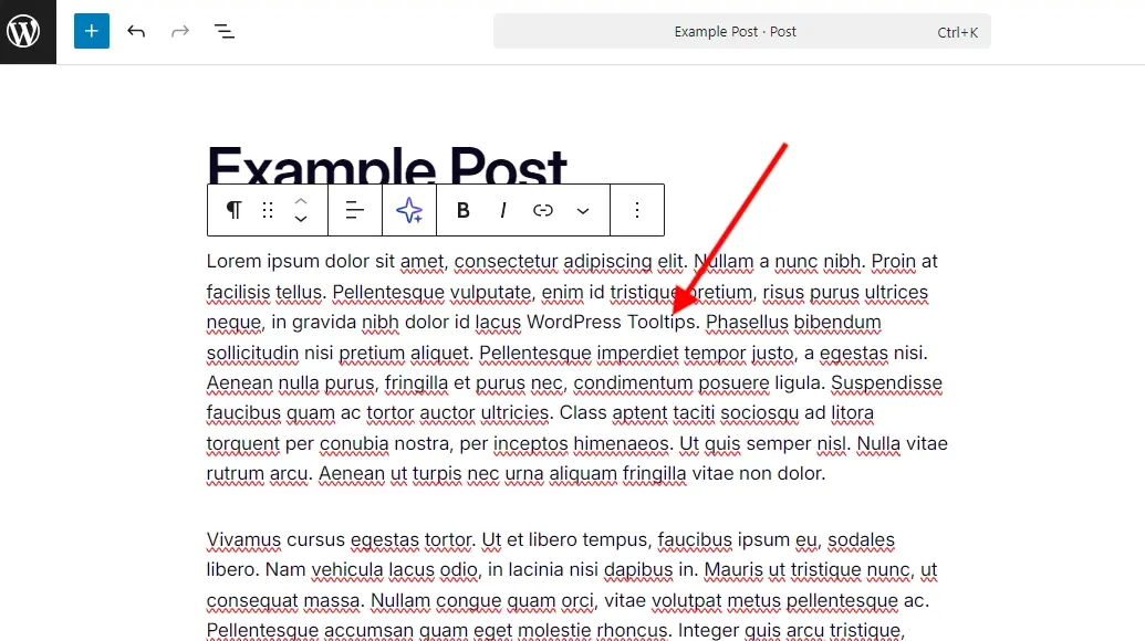 Screenshot post editor tooltip example