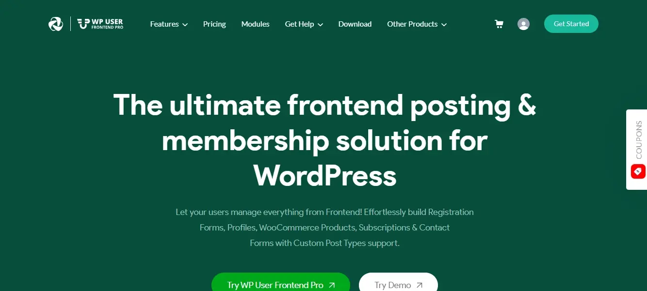 Screenshot wp user frontend pro frontpage