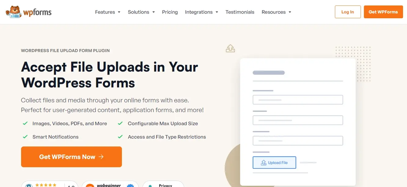 Screenshot wpforms file upload plugin page