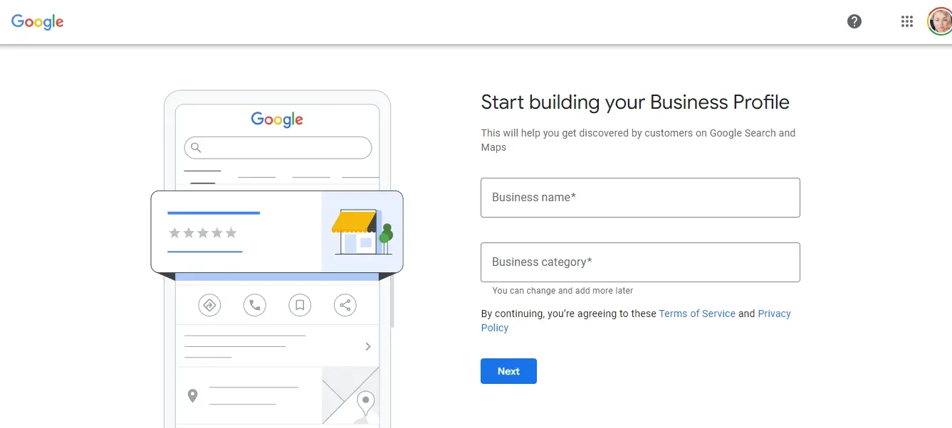 Start google business profile name