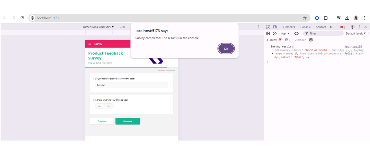 survey result page