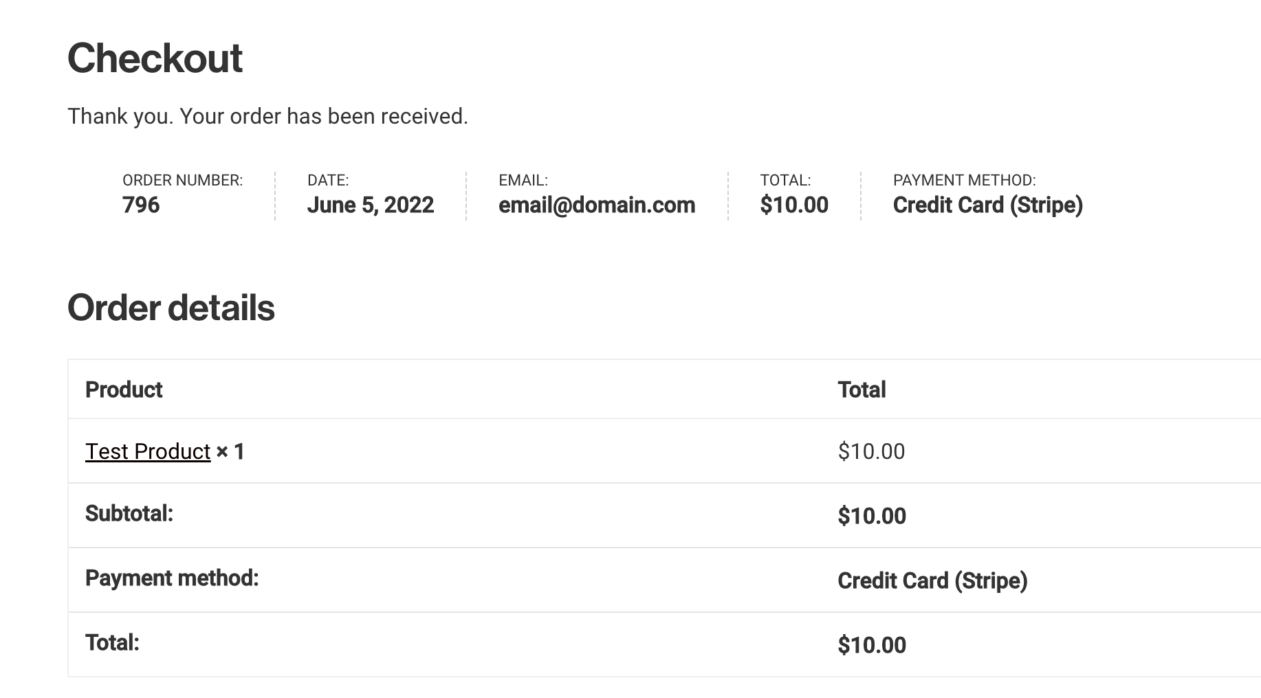 test checkout screen